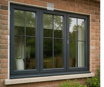 Grey casement window installation