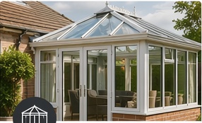 White uPVC conservatory with garden view
