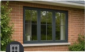 Grey casement windows on a brick house